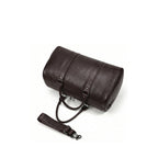 VUOTÍGA brown leather weekender laying on white background