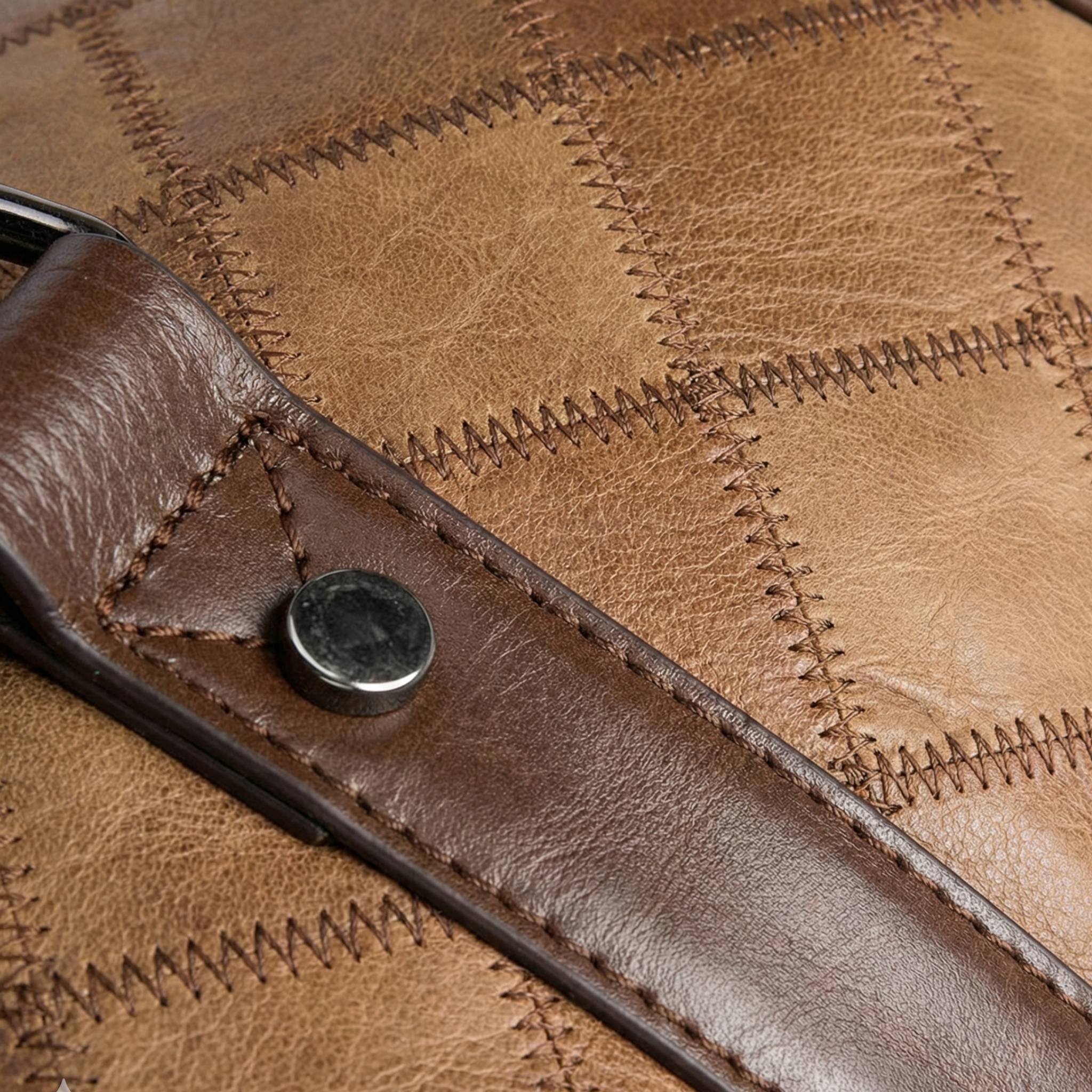 Close-up image of VUOTÍGA light brown leather bag