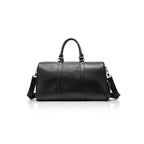 VUOTÍGA black leather duffel bag on a white background