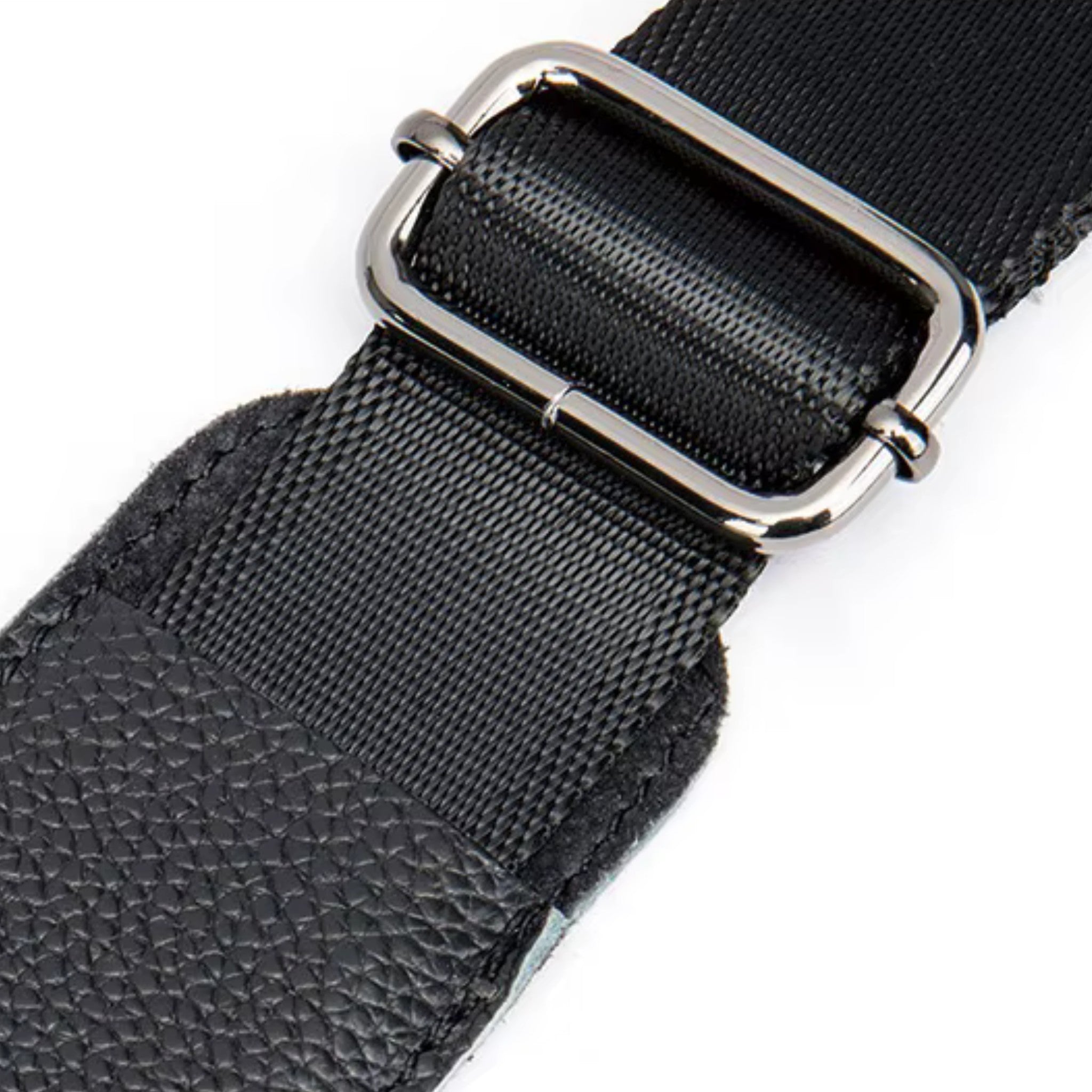 VUOTÍGA bag black strap with a metal buckle on a white background